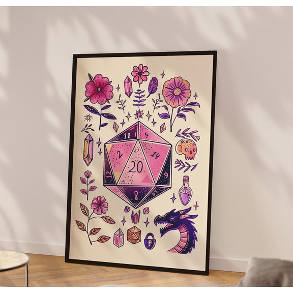 Dnd Art Print, Pink Gaming Room Poster, Unframed Paper Poster 8x10in