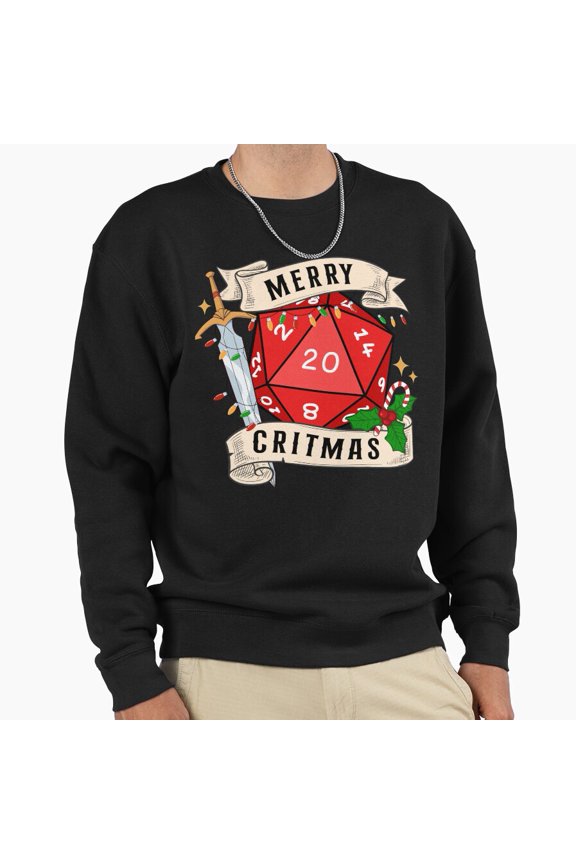 Dnd Christmas D20 Merry Critmas Dice Graphic Unisex Sweatshirt Retro Gaming Art - Durable Stitching G25721, Up to Size 5XL