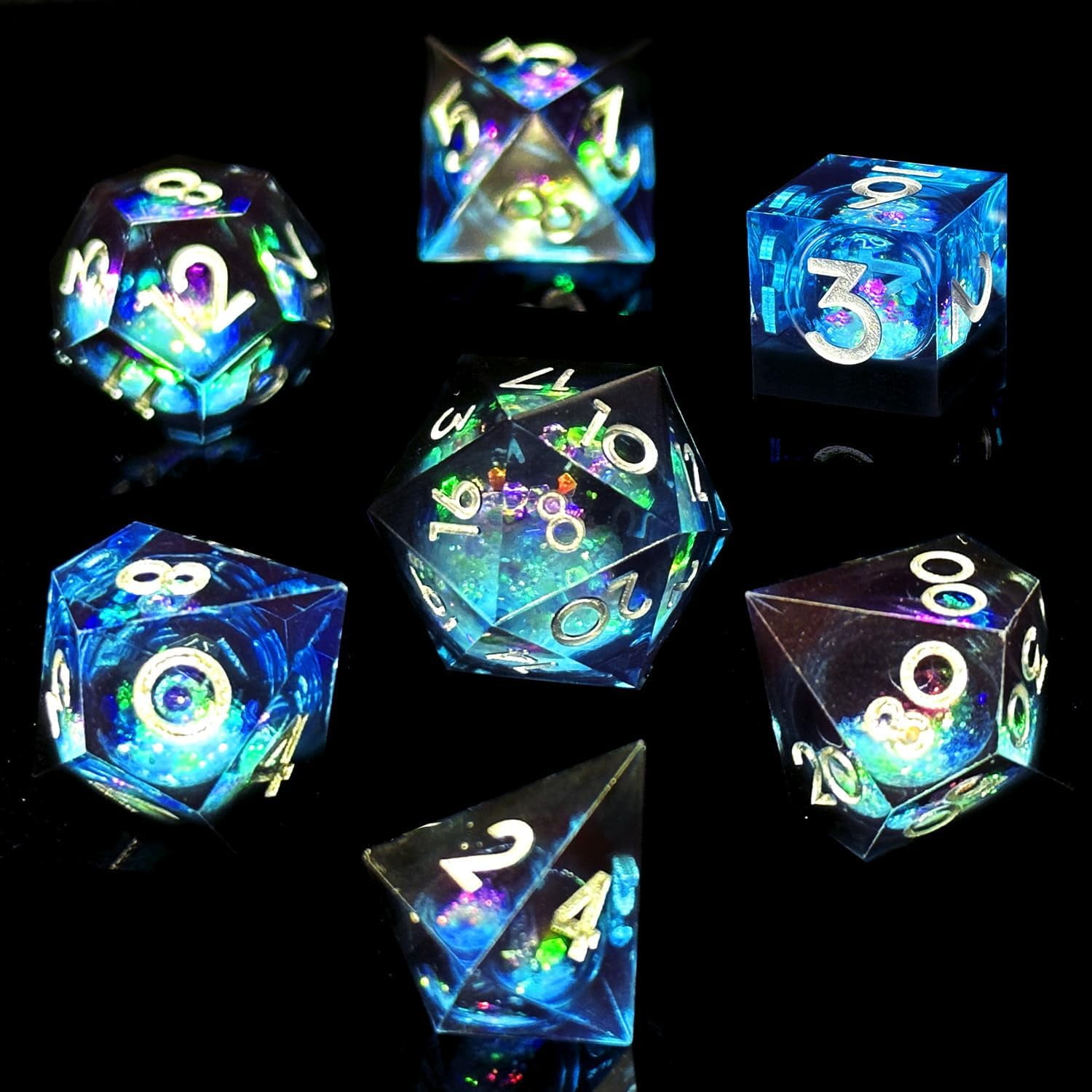 Dnd Quicksand Resin Sharp Edges Dice, Liquid Core Dice Set 7 Pcs ...