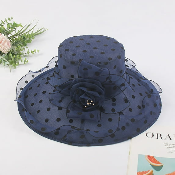 Dndif Clearance! Church Dress Hat For Women Black Fascinators Bridal Tea Party Wedding Hat Wide Brim Navy M Overstock Items Clearance All Prime