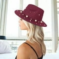 thumbnail image 1 of Dndif Clearance! Ladies Fashion Fedora Hat Panama Hat With Handmade Pearls Wine One Size Overstock Items Clearance All Prime, 1 of 9