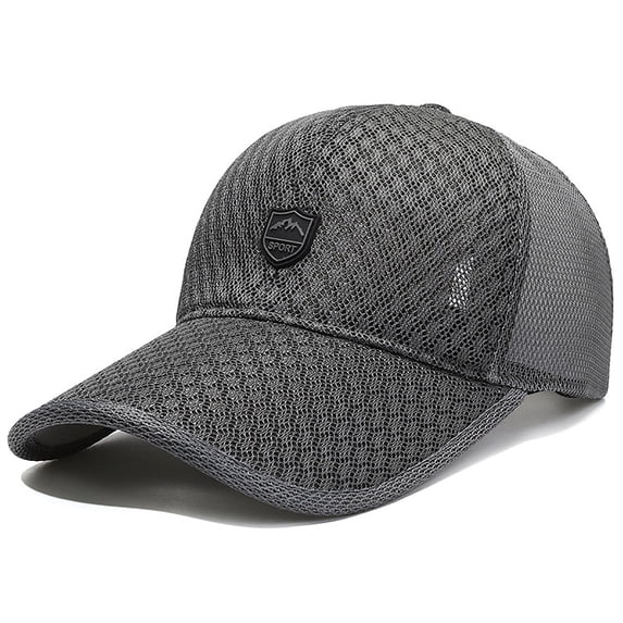 Men's Spring Summer Outdoor Sunshade Baseball Cap, Soft Washed Cotton Distressed Low Profile Mesh Peaked Hat, Wide Pre-Curved Brim Adjustable Sun Hat for Hiking Fishing Camping Travel Dark Gray