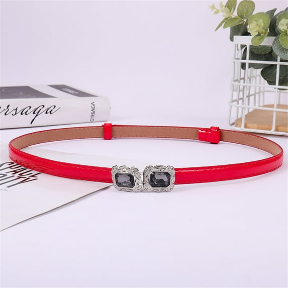 Dndif Clearance! Women Fashion Waist Belt Narrow Stretch Dress Belt Thin Buckle Leather Waistband Red One Size Overstock Items Clearance All Prime
