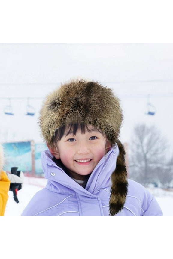 Clearance! Women Faux Hat Costume Coonskin Hat For Children Plush Light Brown Raccoon Tail Cap Coffee One Size Overstock Items Clearance All Prime