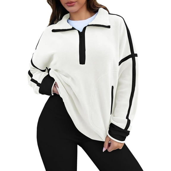 Dndif Half Zip Sweatshirt Women Womens Half Zip Fleece Pullover Soft Oversized Sweatshirt With Pockets Warm Fuzzy Sweater Workout Tops For Women White S-XL Free Shipping Items