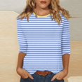 thumbnail image 1 of Dndkilg 3/4 Length Sleeve Shirts Women Elbow Crew Neck Fited T Shirts Petite Striped Slim Fit Cute Summer Tops and Blouses Plus Size, 1 of 5