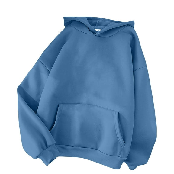 Dndkilg Aesthetic Hoodies Fashion Y2k Long Sleeve Blue Cotton Sweatshirt 2023 Fleece Drawstring Hooded Pullover with Pocket Oversized Ladies Sweater Clothes Fall 2023 M
