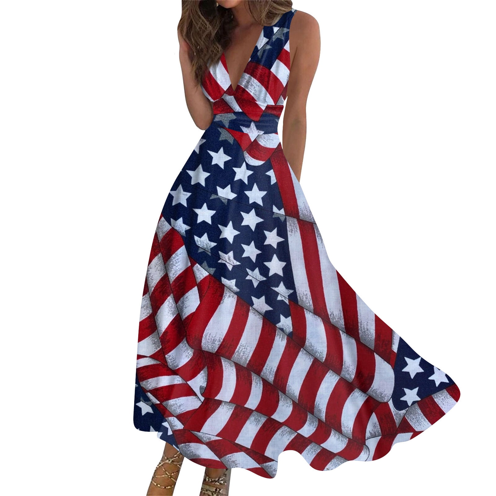 Dndkilg American Flag Maxi Dress for Women 4th of July Patriotic Long ...