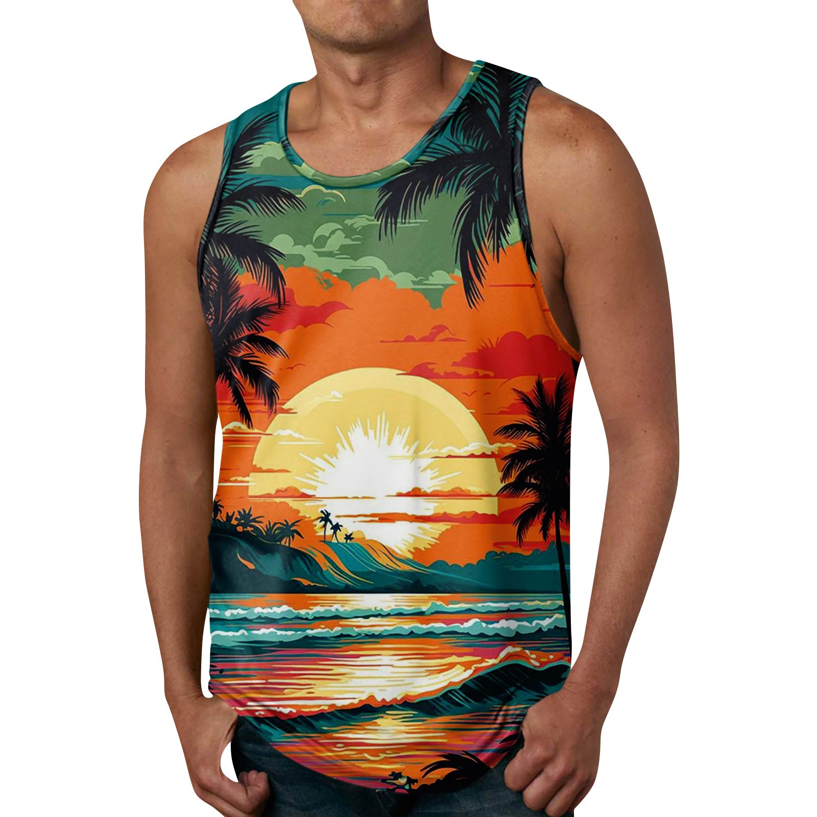 Dndkilg Beach Tank Top Men 3D Palm Tree Sleeveless Shirt Summer Beach
