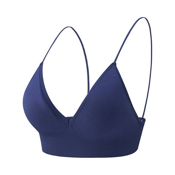 Dndkilg Bralette for Women Spaghetti Strap Triangle V Neck Bra Padded Wire Free Pull On Closure Bralettes Blue S