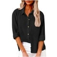 thumbnail image 1 of Dndkilg Button Down Shirts for Women Plus Size Long Long Sleeve Front Pocket Womens Summer Tops Clearance Cotton Linen Low High Cute Blouses Black L, 1 of 7
