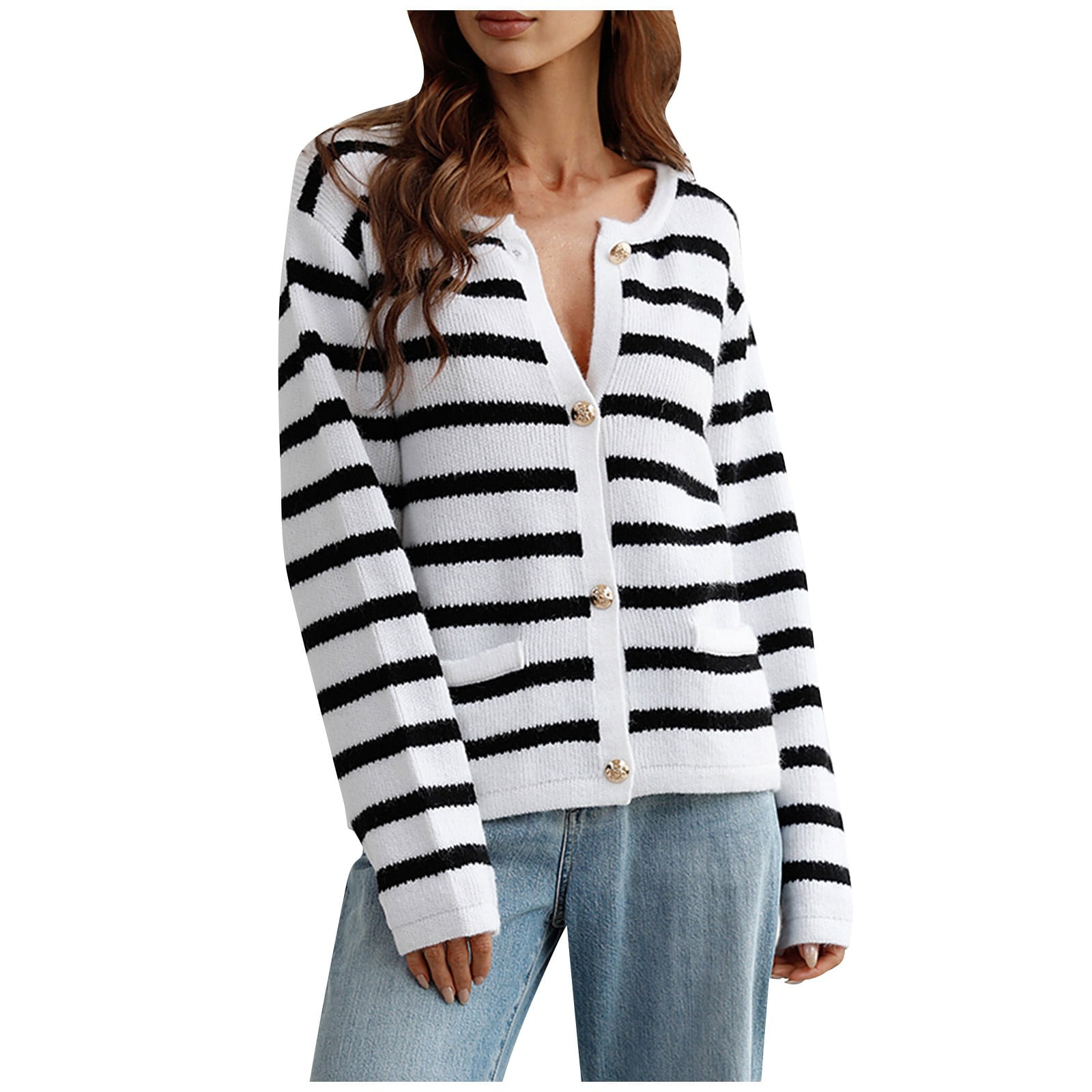 Black and white top striped jacket plus size