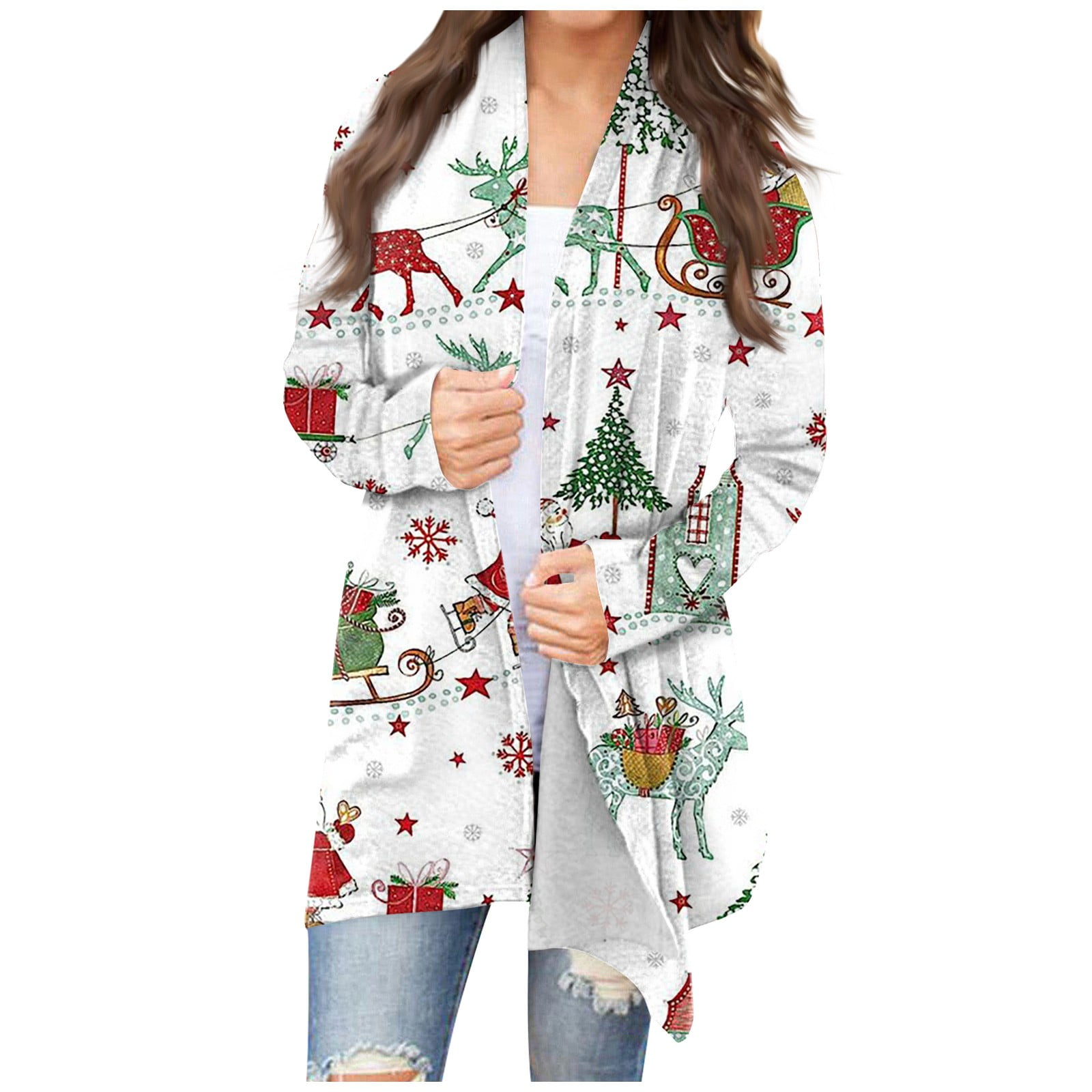 Dndkilg Christmas Cardigan for Women Unipin Christmas Snowflake Open