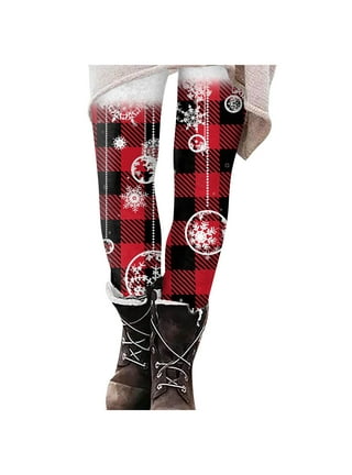  Christmas Black And Red Plaid Tribal Leggings Black Plaid  Stretchy Tights For Women 2XL