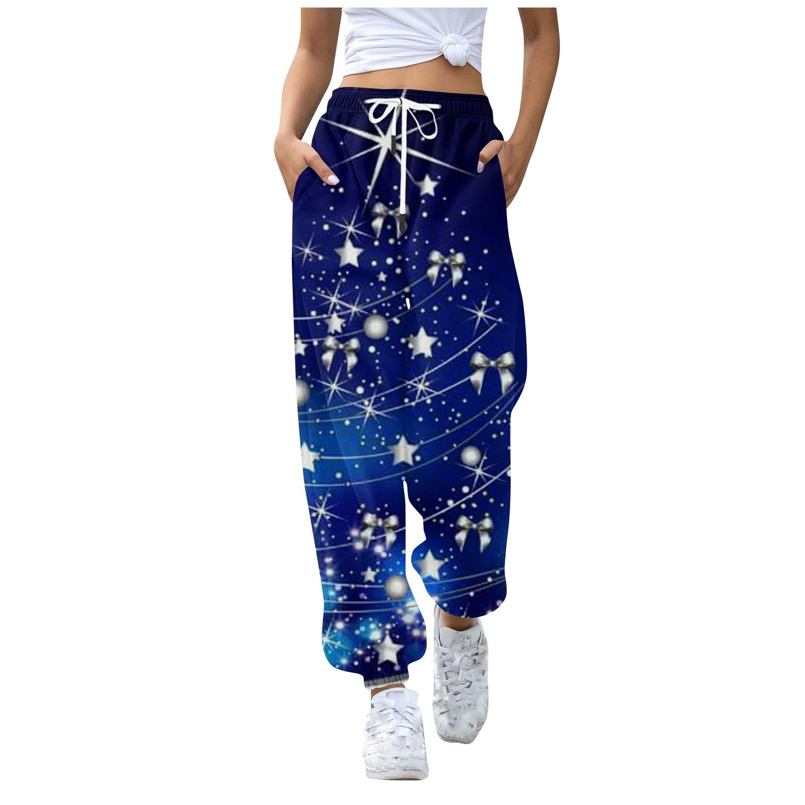 Dndkilg Christmas Sweatpants for Teen Girls Snowflake Workout Funny High Waisted Jogger Pants for Women Dressy Holiday Plus Size Cotton Sweat Pants Overalls Dark Blue 2XL Walmart