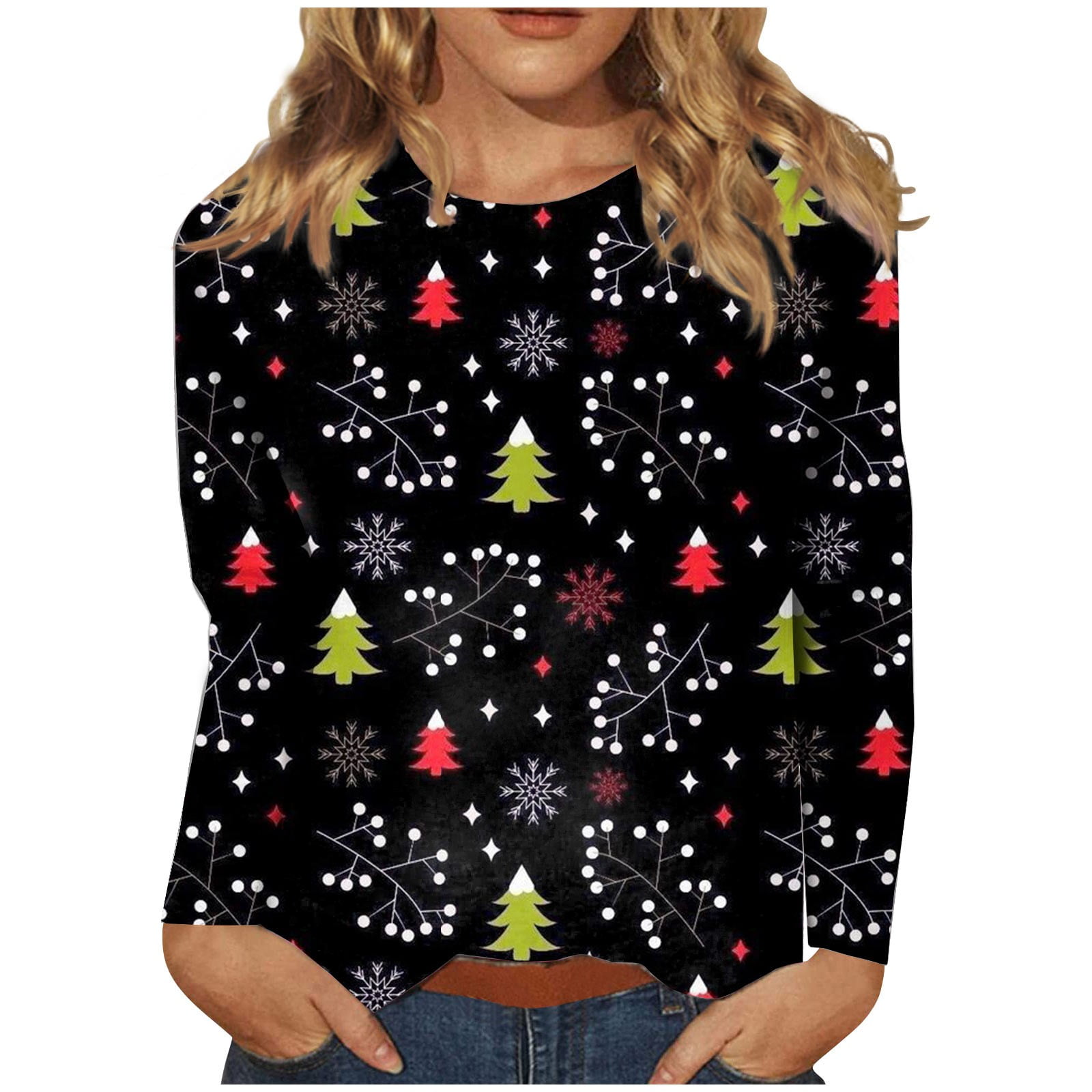Dndkilg Christmas T Shirts for Women Funny Snowman Crew Neck Long ...