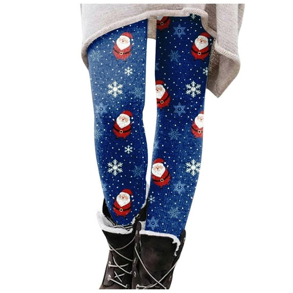 Dndkilg Christmas Yoga Pants Snowflake Holiday Workout High Waisted Jogging Pants Funny Print Tummy Control Clothing Tight Yoga Leggings Dark Blue XL