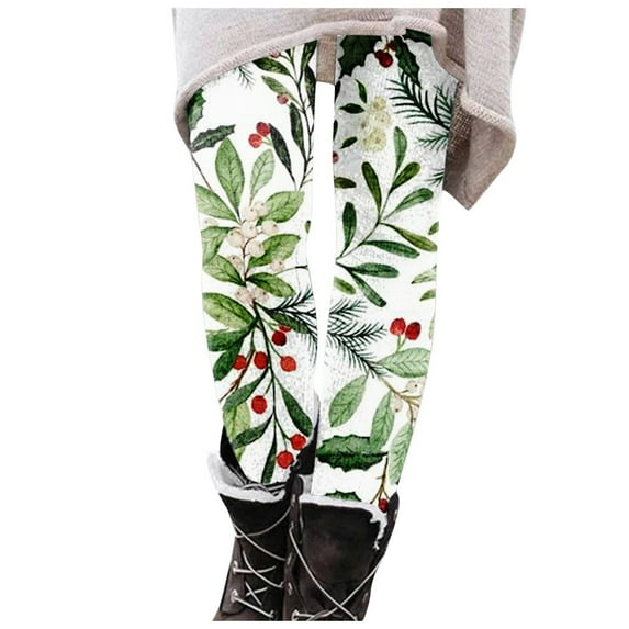 Dndkilg Christmas Yoga Pants Snowflake Holiday Workout High Waisted Jogging Pants Funny Print Tummy Control Clothing Tight Yoga Leggings Green M