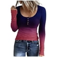 thumbnail image 1 of Dndkilg Fall Long Sleeve Shirts for Women Button Down Petite Going Out Tops Sexy Henley Tie Dye Elegant Blouses Slim Fit Cute Womens Tshirt Dark Purple L, 1 of 4