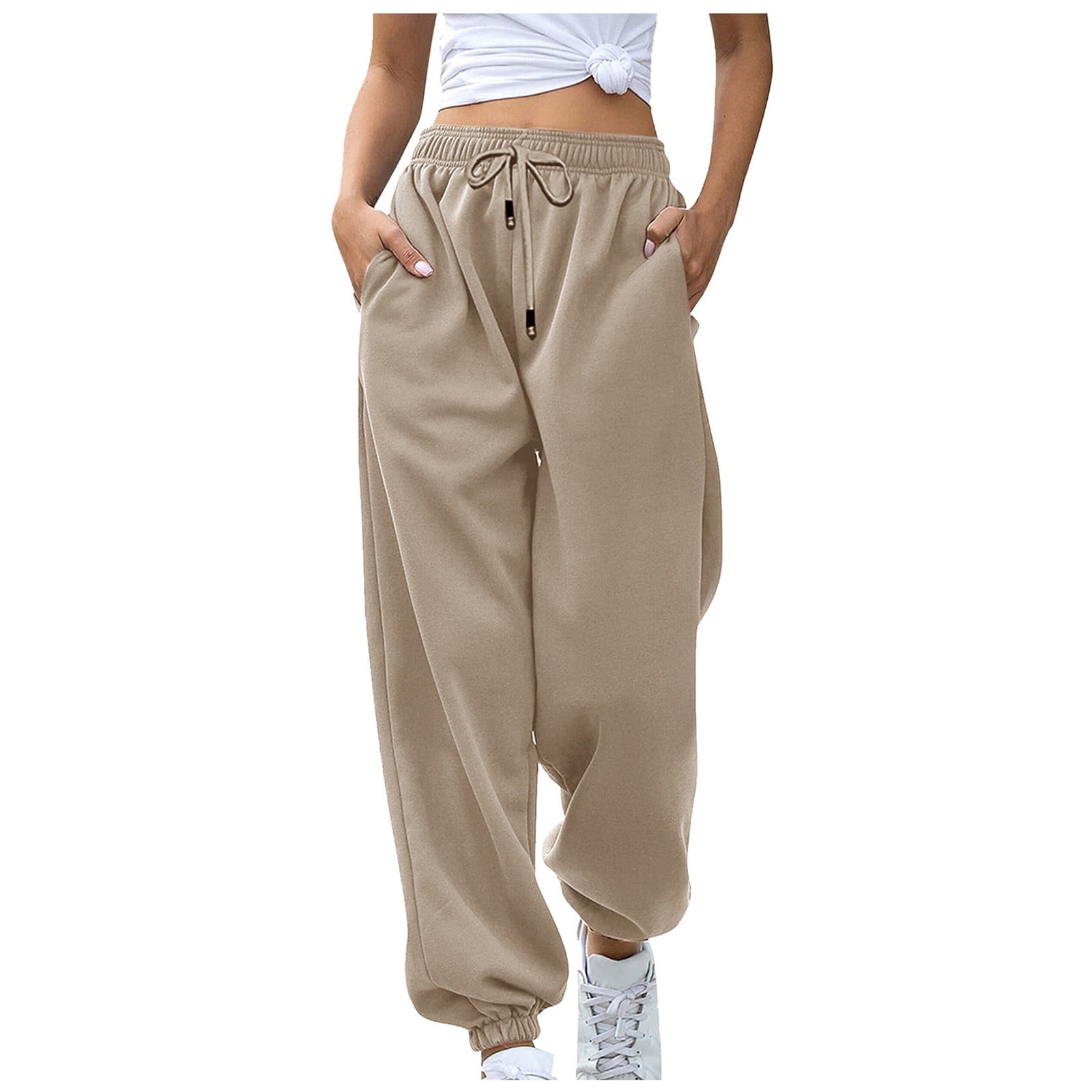 Dndkilg Graphic Sweatpants Cinched Bottom Drawstring with Pockets Fleece Sweat Pants 2024 Tall Cute Jogger Pants Long Teen Girls Casual Baggy Pants Beige S Walmart