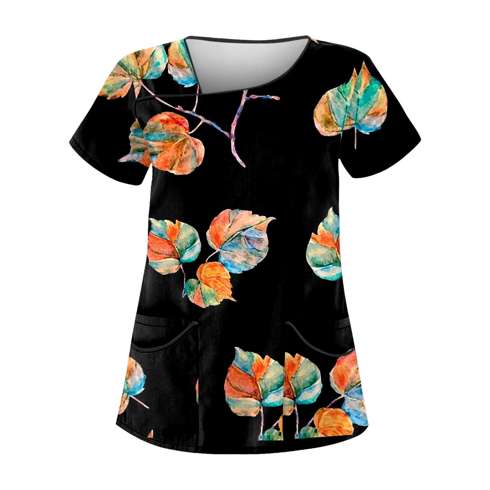 Dndkilg Hawaiian Scrub Tops for Women V Neck Summer Short Sleeve Palm