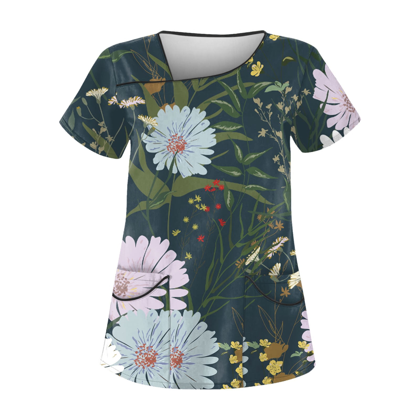 Dndkilg Hawaiian Scrub Tops for Women V Neck Summer Short Sleeve Palm