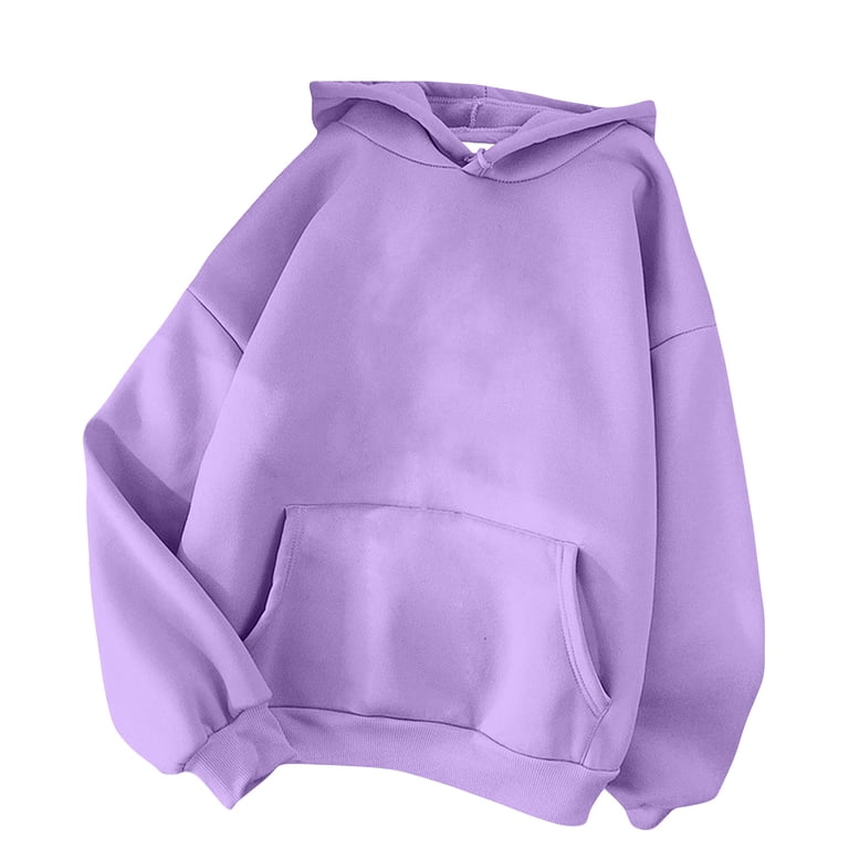 Yuccalley Women's Loose Fit Hoodie - Long Sleeve Drawstring Pullover Sweatshirt With Pocket (Purple, X-Large)