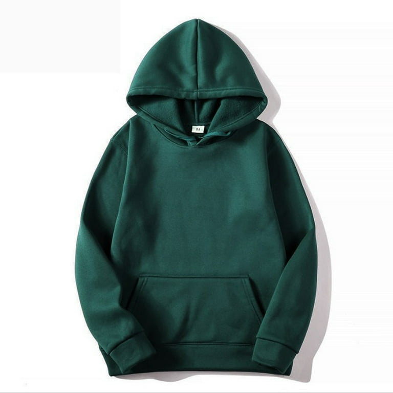 Dndkilg Summer Hoodie Men Pocket Y2k Solid Color Lightweight Hooded Long Sleeve Pullover Drawstring Sweatshirts Men Army Green M