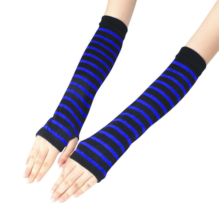 Long Striped fingerless mittens