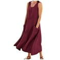 thumbnail image 1 of Dndkilg Plus Size Boho Dresses for Women Floral Cotton Linen Womens Maxi Dresses Petite Tank Long Dresses Formal Sleeveless Flowy Ladies Sundresses with Pockets Wine 3XL, 1 of 7