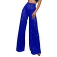 thumbnail image 1 of Dndkilg Plus Size Sequin Pants Sparkle High Waisted Wide Leg Metallic Pants Party Casual Teens Glitter Shiny Flare Blue S, 1 of 5