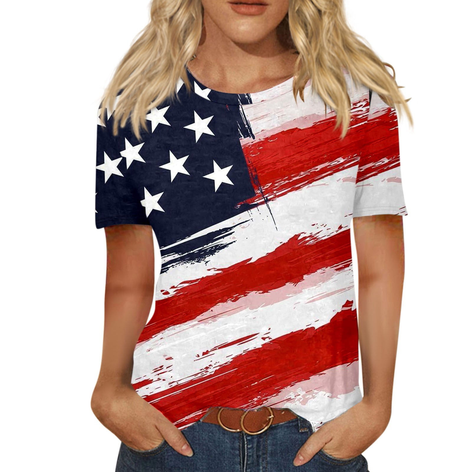 Dndkilg Plus Size Womens Patriotic Shirts 4th of July Graphic TShirt