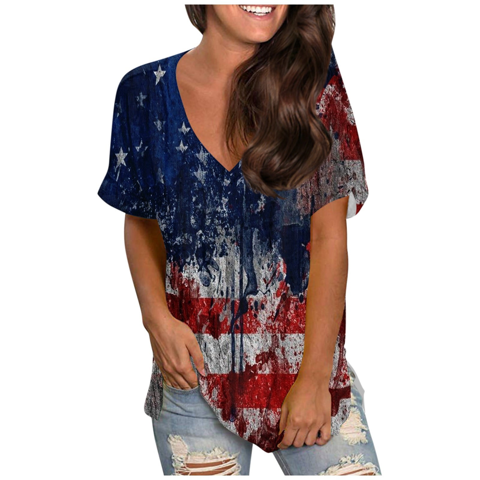 Dndkilg Plus Size Womens Patriotic Shirts 4th of July Graphic TShirt