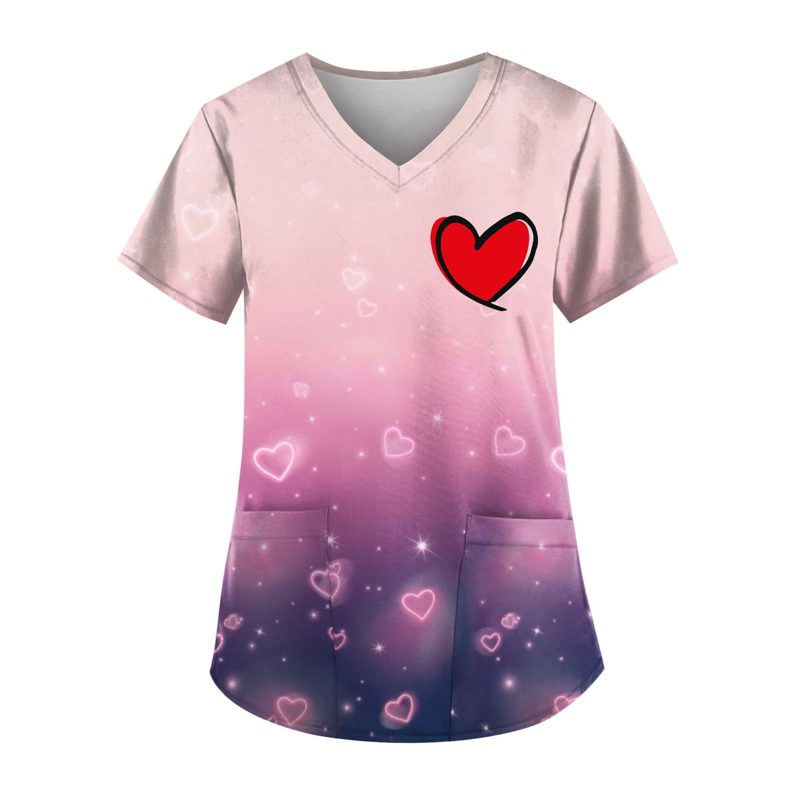 Dndkilg Scrubs Uniform Women Plus Valentines Day with Pockets V Neck Love Heart Printed Short