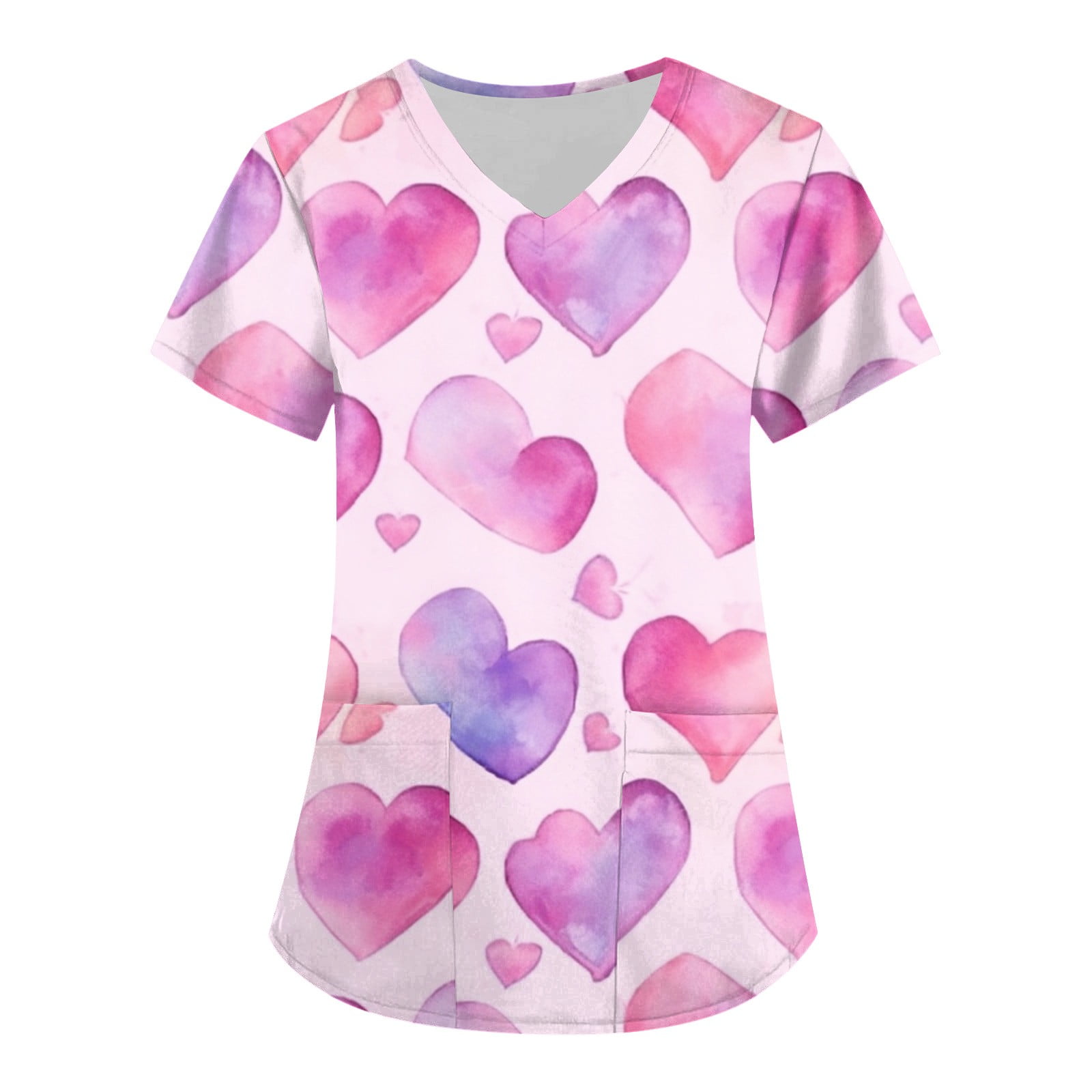 Dndkilg Scrubs for Women Valentines Day Love Heart Printed with Pockets V Neck Short Sleeve