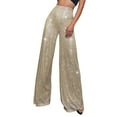thumbnail image 1 of Dndkilg Womens Beige Sequin Pants Sparkle Wide Leg High Waisted Party Pants Metallic Silver Teens Petite Shiny Flare Beige S, 1 of 5