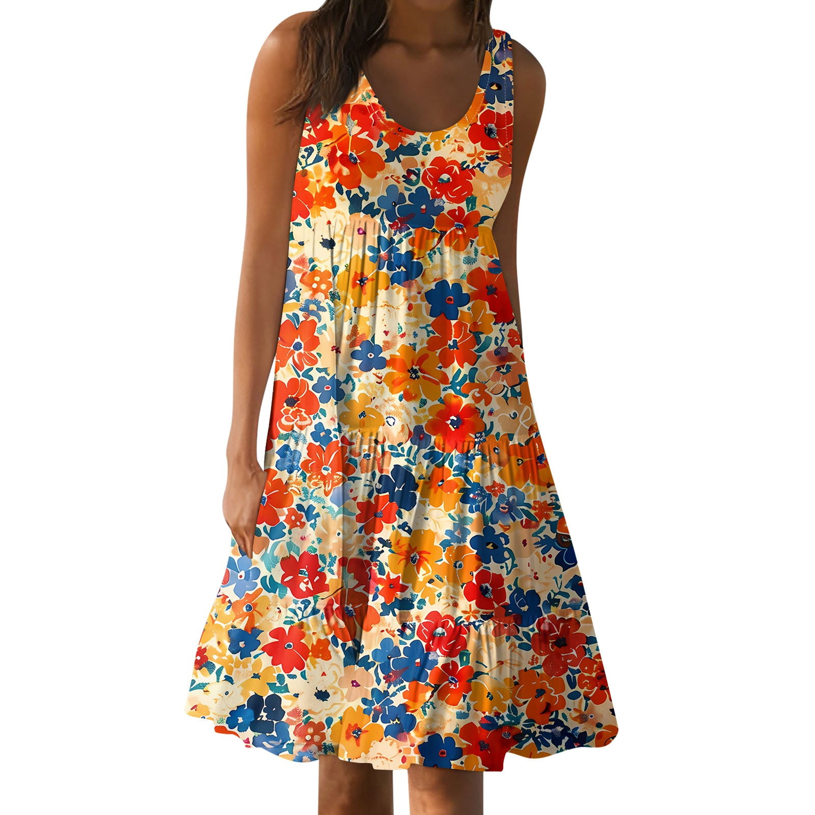 Dndkilg Summer Dress for Women 2024 Plus Size Round Neck Sleeveless