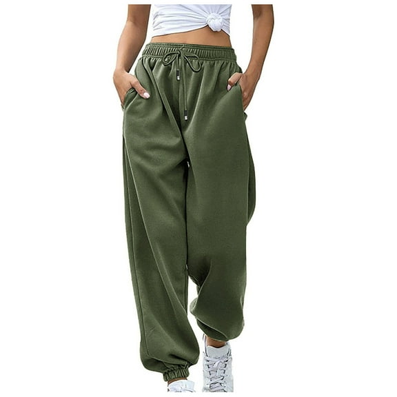 Dndkilg Womens Tall Sweatpants Cinched with Pockets Drawstring Fleece Sweat Pants Casual Fashion Workout Baggy Pants Long 2024 Cotton Jogger Pants Army Green S