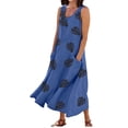 thumbnail image 1 of Dndkilg Western Dress Plus Size Cotton Linen Boho Maxi Dress for Women Full Sleeves Floral Tank Sundresses for Women Long Sleeveless Flowy Sun Dress with Pockets Blue 4XL, 1 of 6
