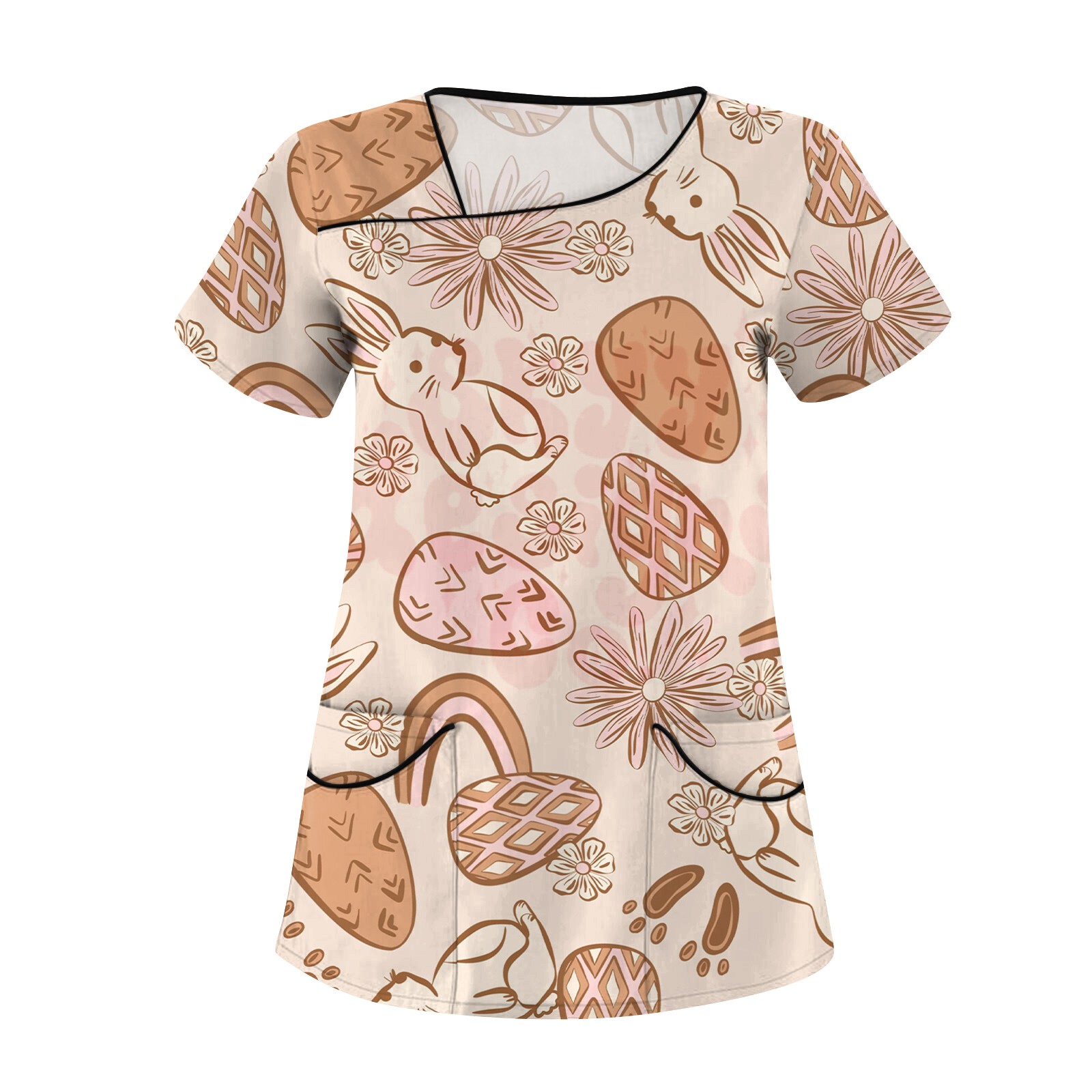 Dndkilg Women'S Easter Scrub Tops Eggs Bunny Rabbits Plus Size Scrubs