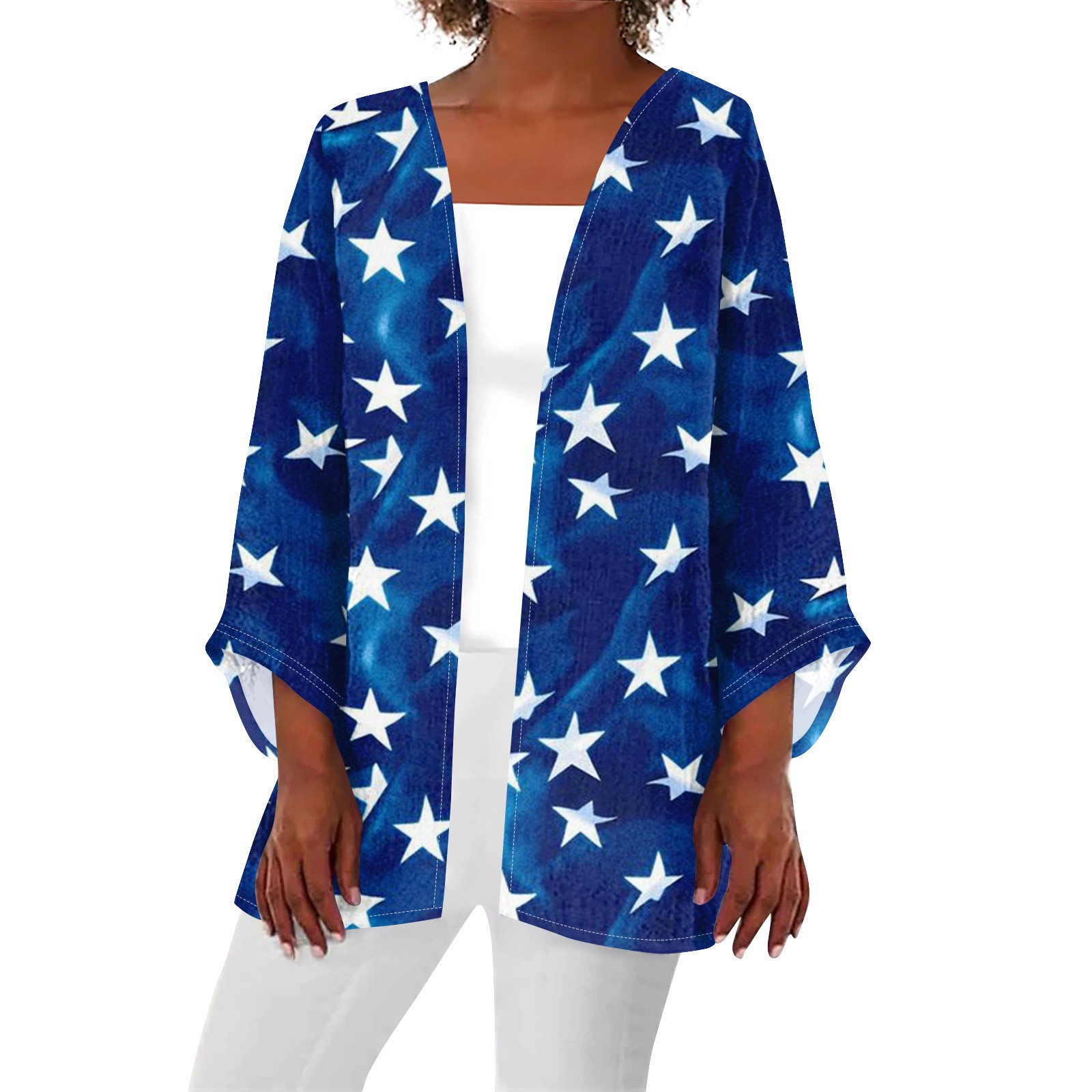 Dndkilg Women's American Flag Print Puff Sleeve 4th of July Kimono