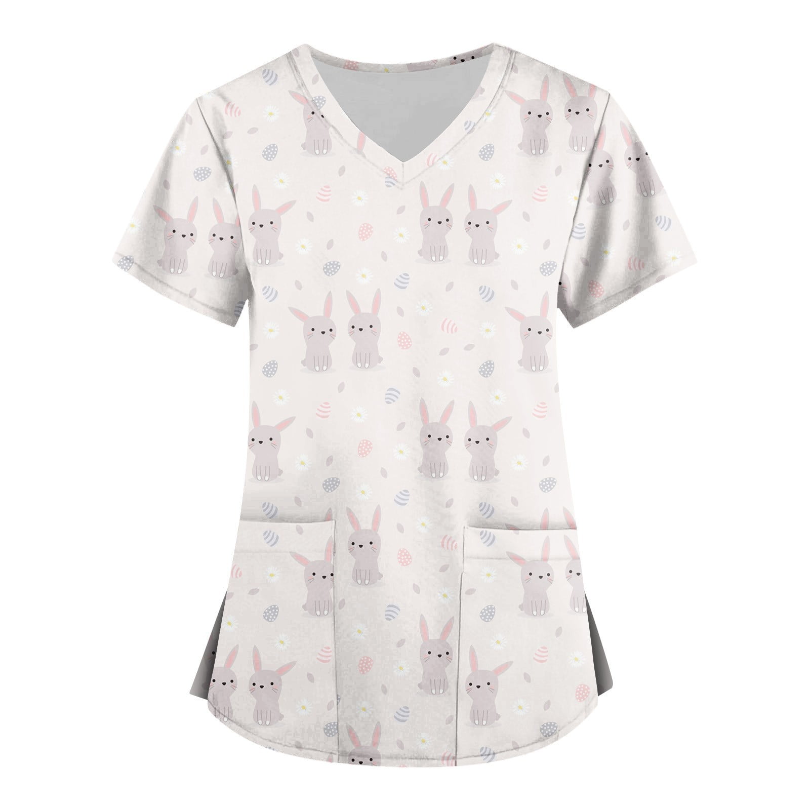 Dndkilg Women's Easter Scrub Tops Eggs Bunny Rabbit Plus Size Scrubs