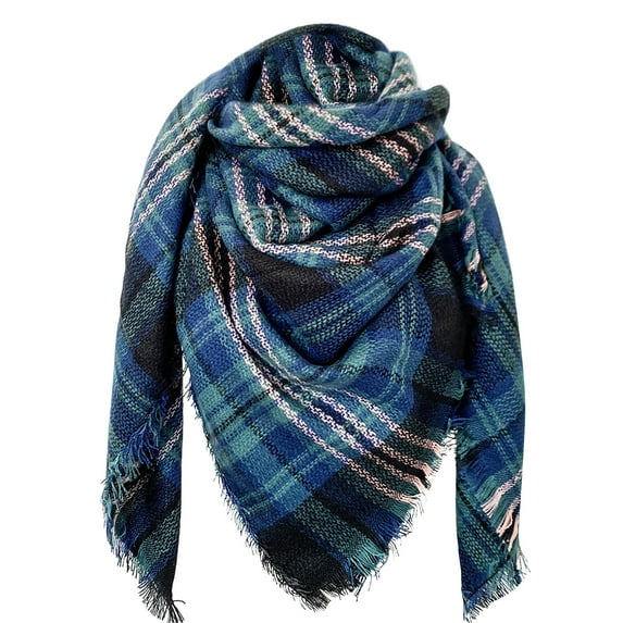 Dndkilg Womens Scottish Tartan Fashion Scarves Winter Ladies Blanket Wrap 140cm/55.12 inches Shawl Square Poncho Check Plaid Pashmina Christmas for Women Men Large Scarf Blue