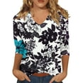 thumbnail image 1 of Dndkilg Womens 3/4 Length Sleeve Tops White Floral Half Sleeve Oversized T Shirts for Women Plus Size V Neck Elbow Casual Shirts for Women Trendy Women's Summer Tops and Blouses Black 2XL, 1 of 4