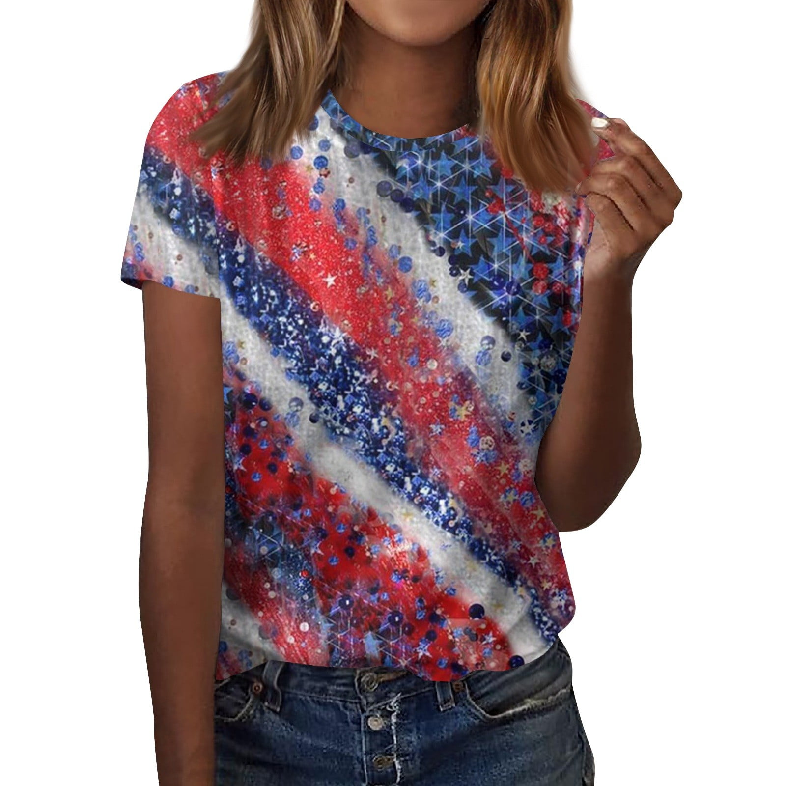 Dndkilg Womens American Flag Shirt Short Sleeve Usa 4th Of July Flag Top Loose Patriotic T