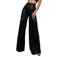 thumbnail image 1 of Dndkilg Womens Black Sequin Pants Wide Leg High Waisted Sparkle Party Pants Flare Casual Fashion Gold Metallic Shiny Black 3XL, 1 of 5