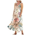 thumbnail image 1 of Dndkilg Womens Casual Summer Dresses Cotton Linen Flowy Maxi Dress Clearance Sale Boho Tank Long Dresses Plus Size Formal Sleeveless Floral Sundresses with Pockets Beige 2XL, 1 of 7