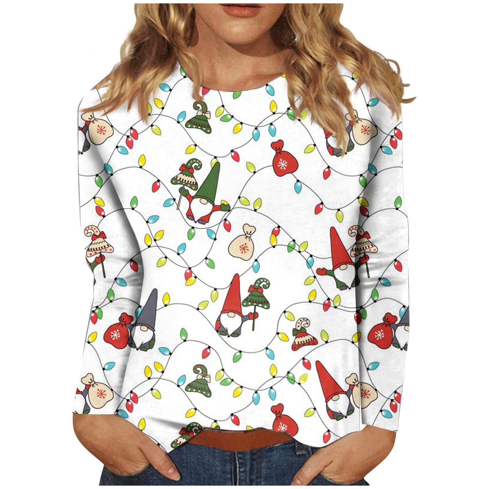 Dndkilg Womens Christmas Tree Shirt Snowman Crew Neck Slim Fit Casual ...