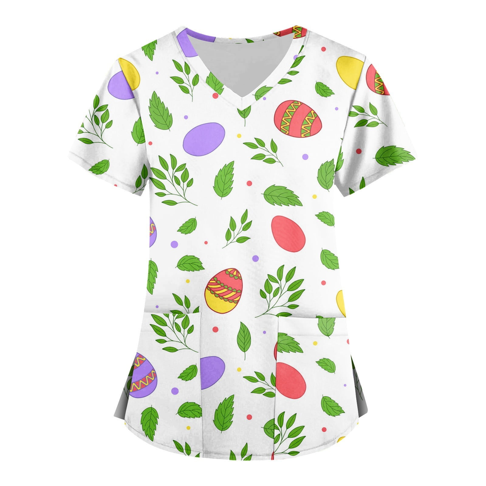 Dndkilg Womens Easter Scrub Tops Plus Size Bunny Eggs Rabbit Plus Size