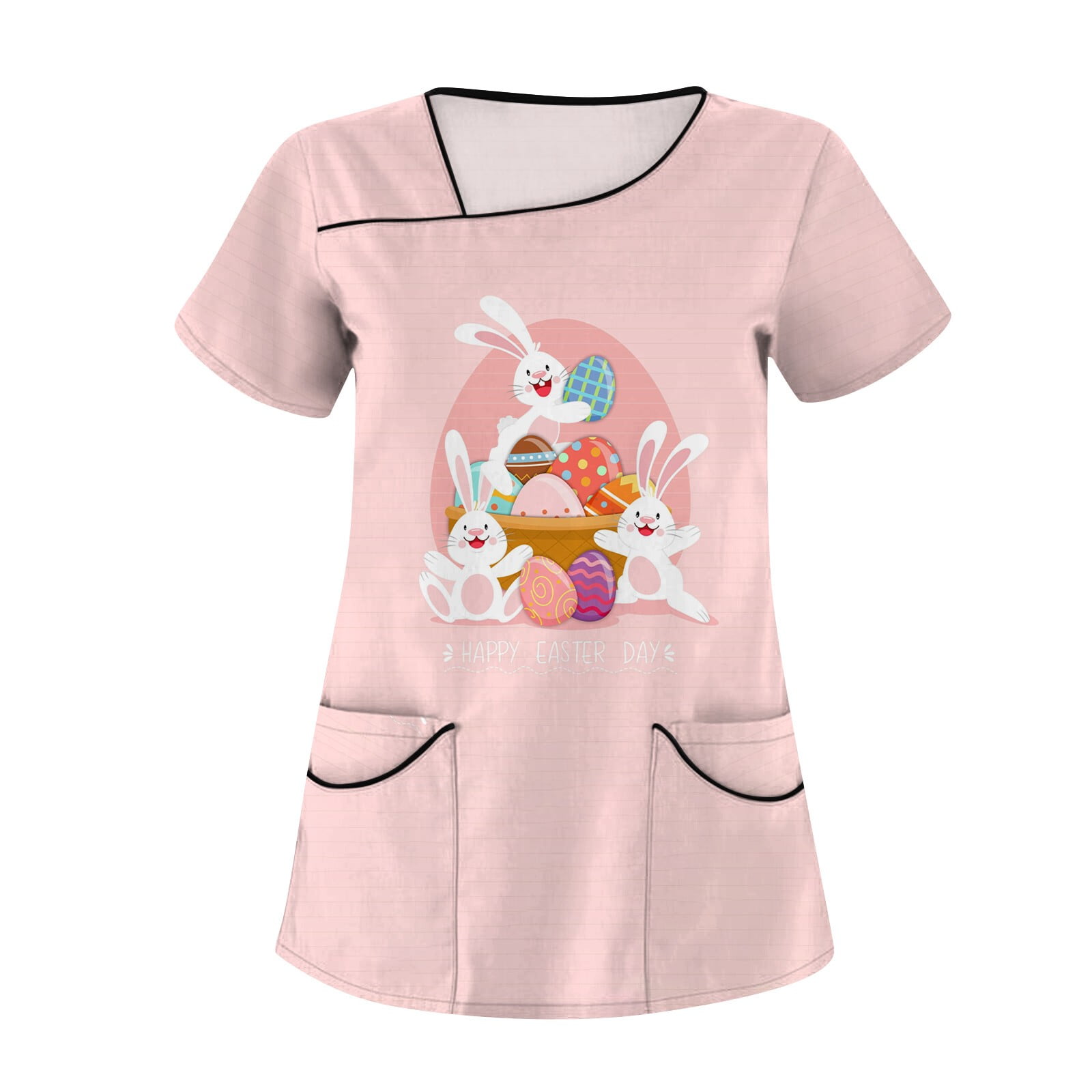 Dndkilg Womens Easter Scrub Tops Plus Size Eggs Bunny Rabbits Scrubs